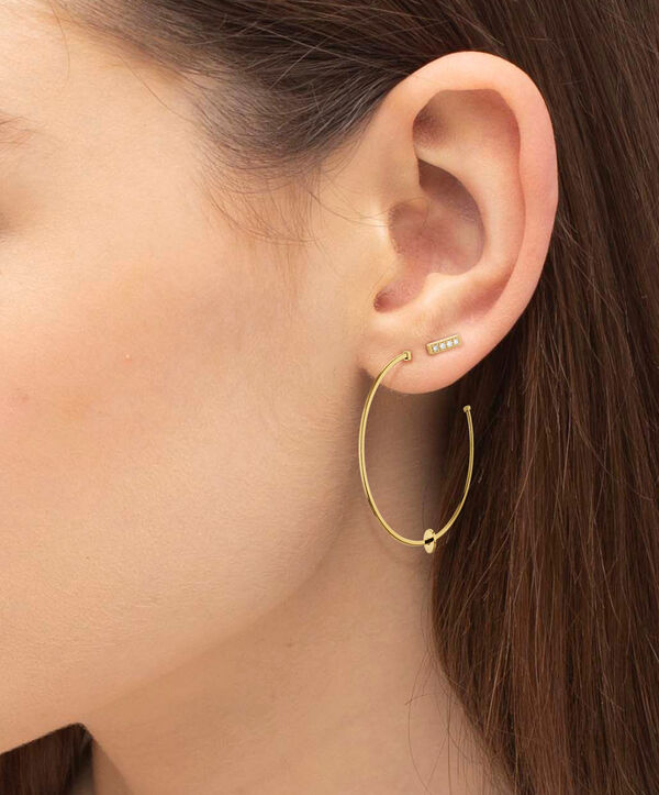 Diamond Accent Minimalist Bar Single Stud Earring In 14K Solid Gold 